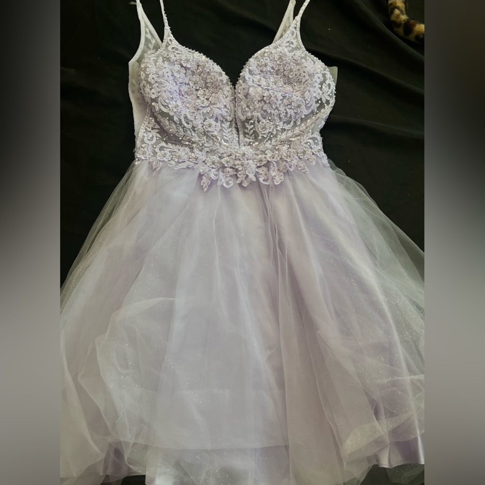purple dress, size xs and a little puffy